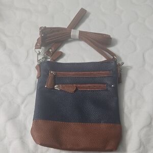 New Classic Blue and Brown Crossbody Bag with Adjustable Strap